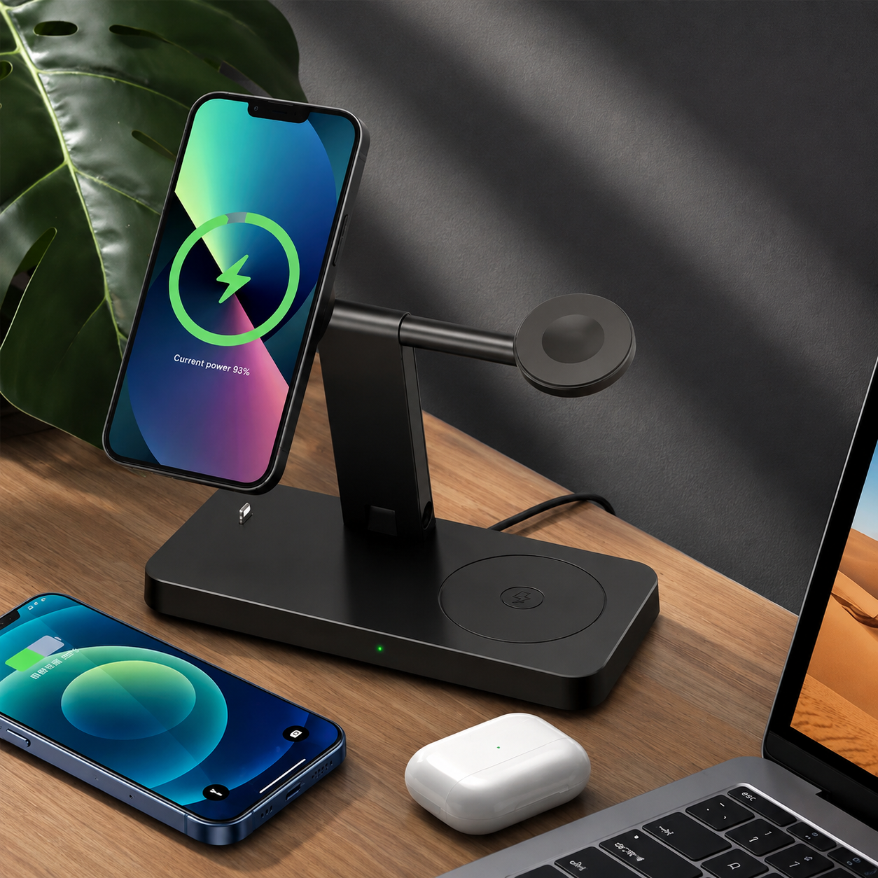 Premium 5 in 1 Magnetic Wireless Charging Station Foldable 30W Fast Qi Charger Stand LED Night Light USB Type C Multi Device Charging Compatible with iPhone