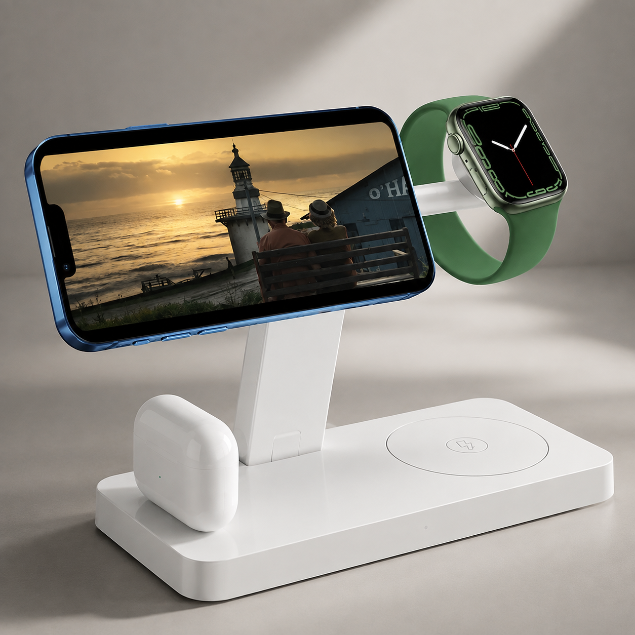 Premium 5 in 1 Magnetic Wireless Charging Station Foldable 30W Fast Qi Charger Stand LED Night Light USB Type C Multi Device Charging Compatible with iPhone
