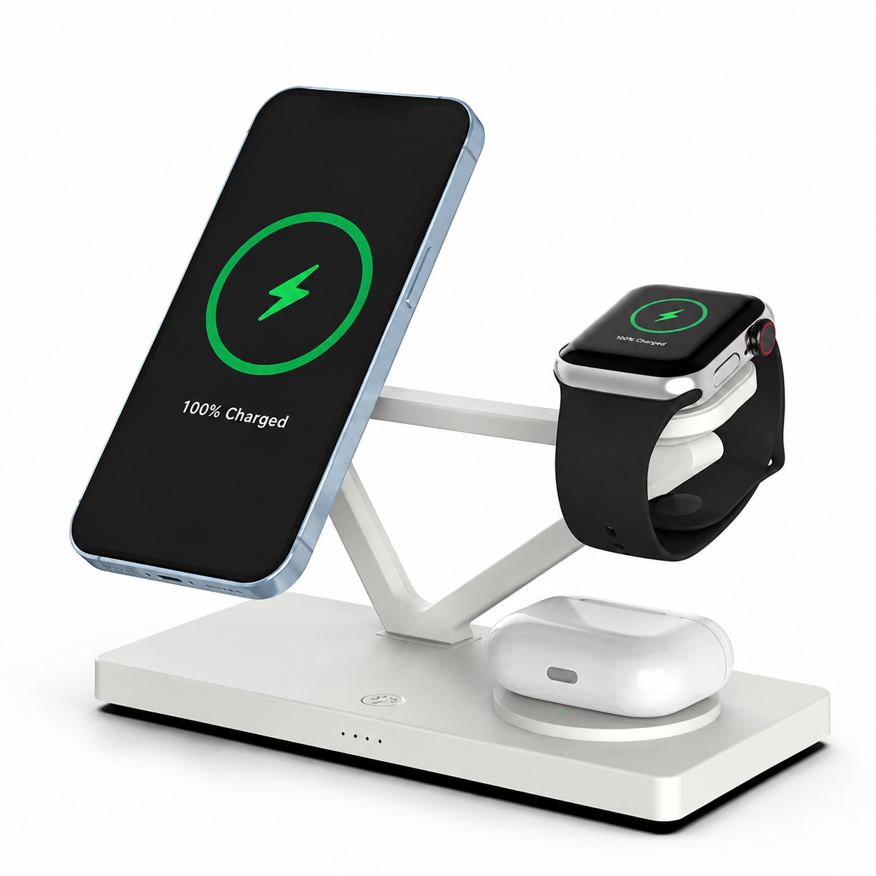 Premium 5 in 1 Magnetic Wireless Charging Station Foldable 30W Fast Qi Charger Stand LED Night Light USB Type C Multi Device Charging Compatible with iPhone
