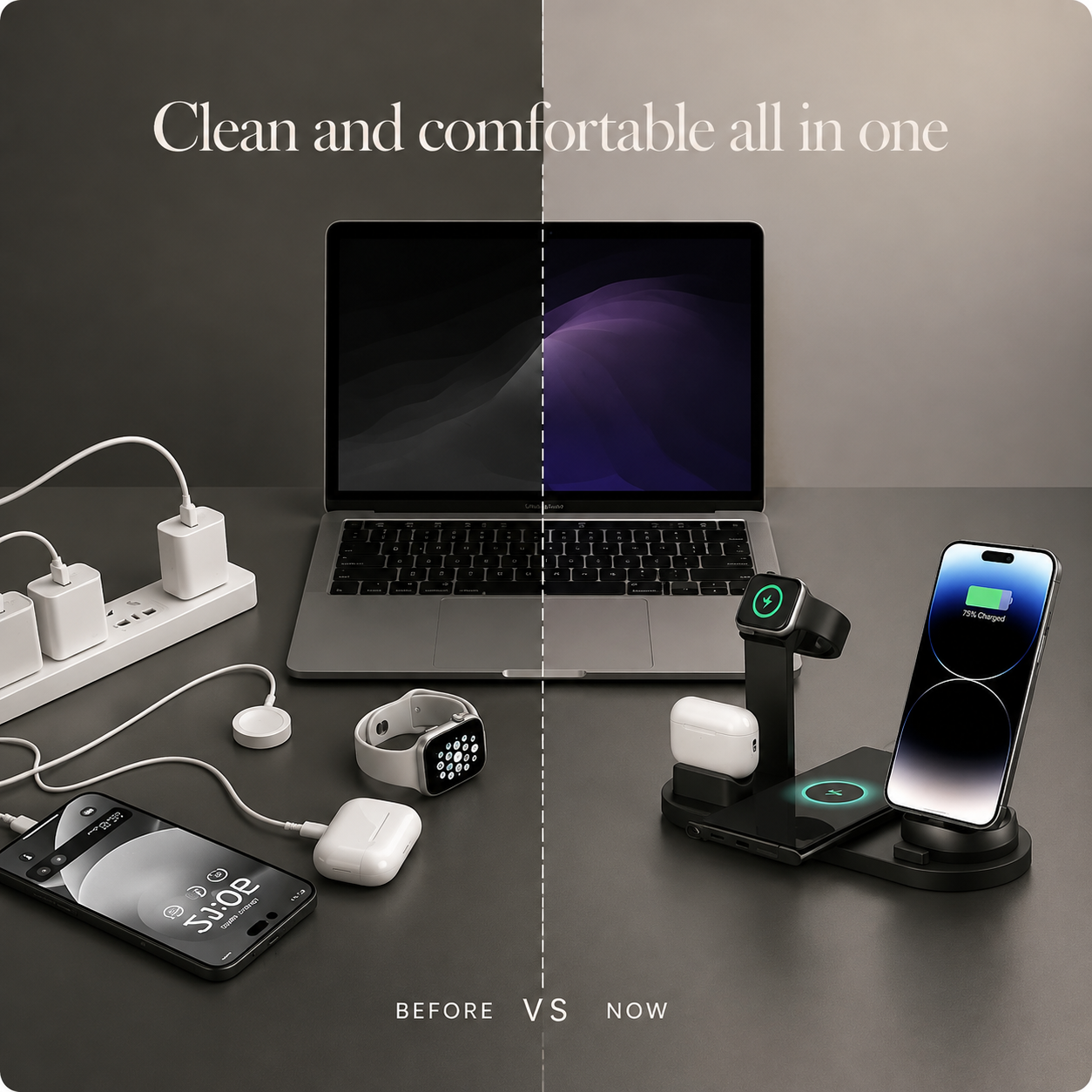 Premium 7-in-1 Wireless Charging Station Fast Qi Charger Dock USB Type C Multi Device Charging Smart Charging Stand Compatible with iPhone