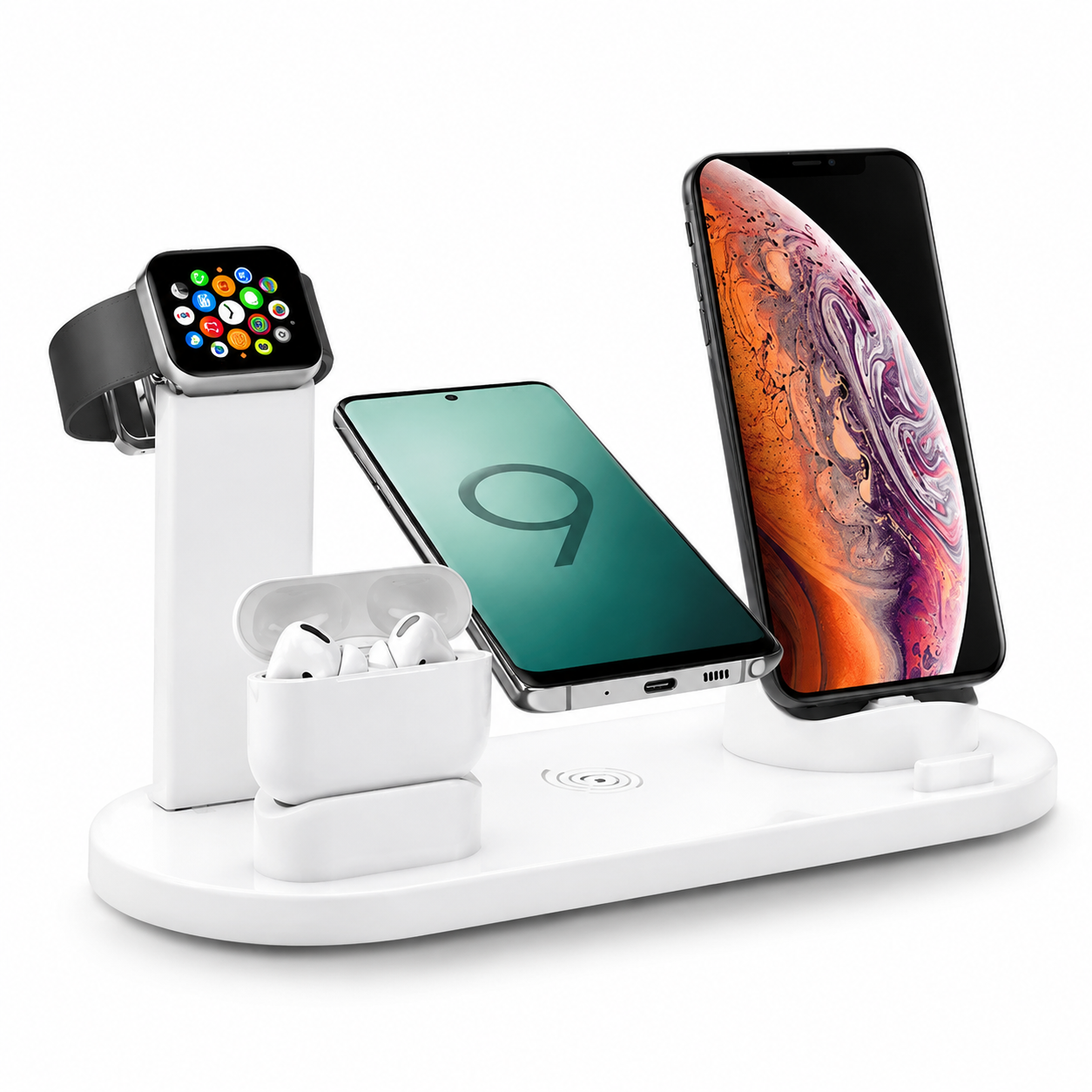 Premium 7-in-1 Wireless Charging Station Fast Qi Charger Dock USB Type C Multi Device Charging Smart Charging Stand Compatible with iPhone