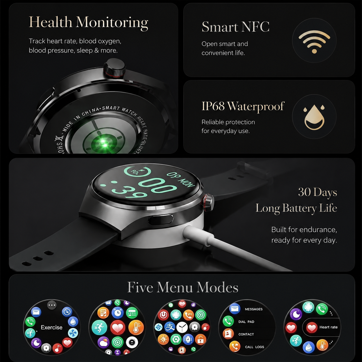 Premium AMOLED GPS Smart Watch 1.46 Inch HD Smartwatch Bluetooth Calling Fitness Tracker Heart Rate Sleep Monitor Wireless Charging NFC Compatible with iPhone