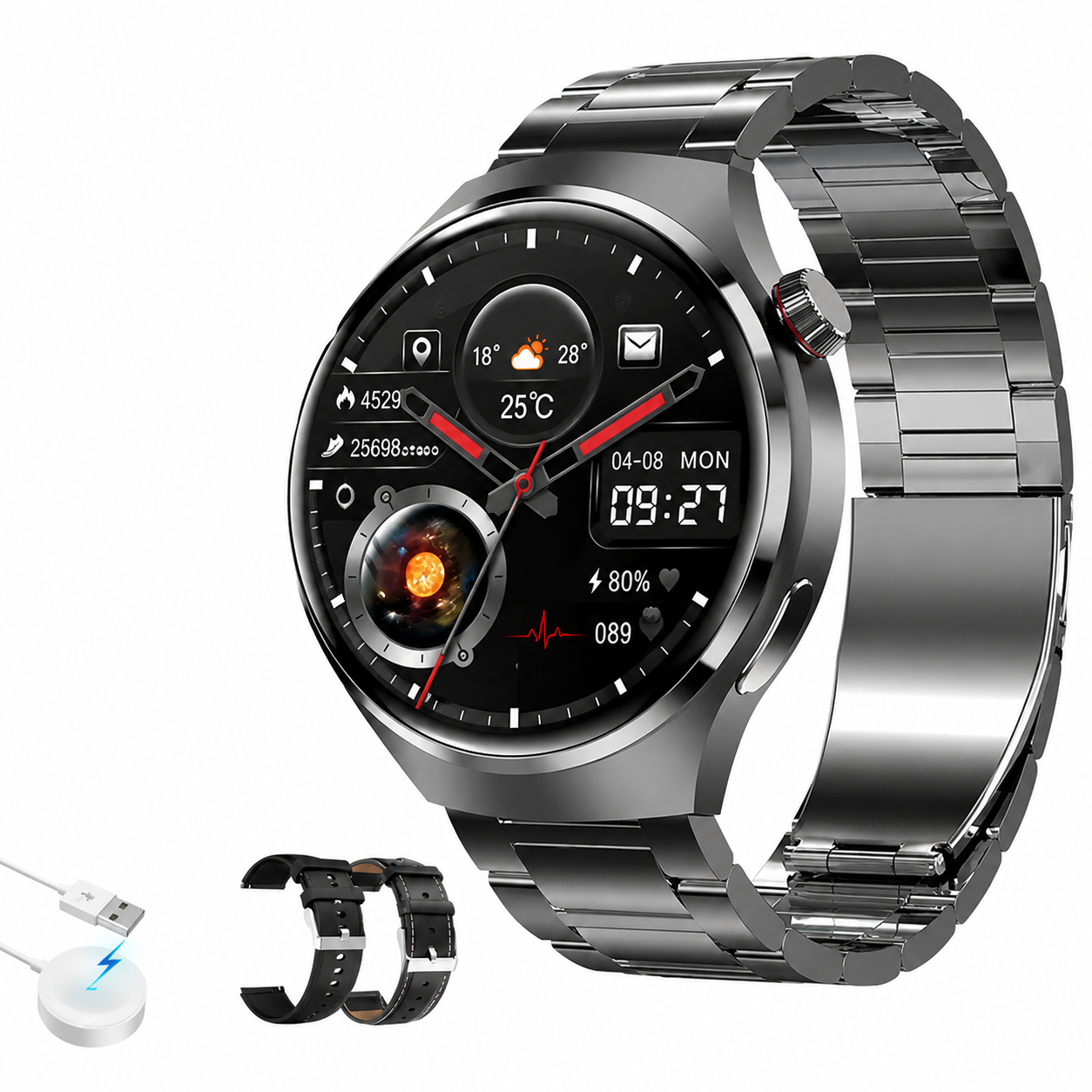 Premium AMOLED GPS Smart Watch 1.46 Inch HD Smartwatch Bluetooth Calling Fitness Tracker Heart Rate Sleep Monitor Wireless Charging NFC Compatible with iPhone