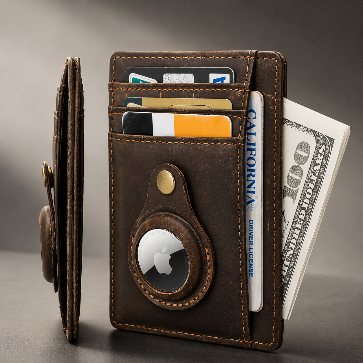 Premium AirTag Wallet Leather Card Holder RFID Blocking Anti Lost Slim Wallet Scratch Resistant Cash Coin Holder Compatible with iPhone