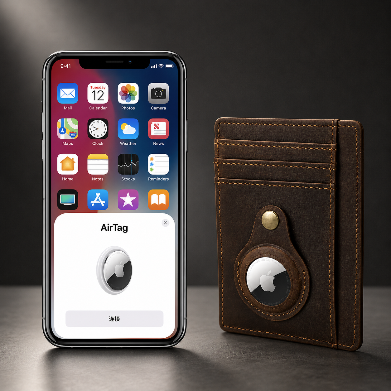 Premium AirTag Wallet Leather Card Holder RFID Blocking Anti Lost Slim Wallet Scratch Resistant Cash Coin Holder Compatible with iPhone