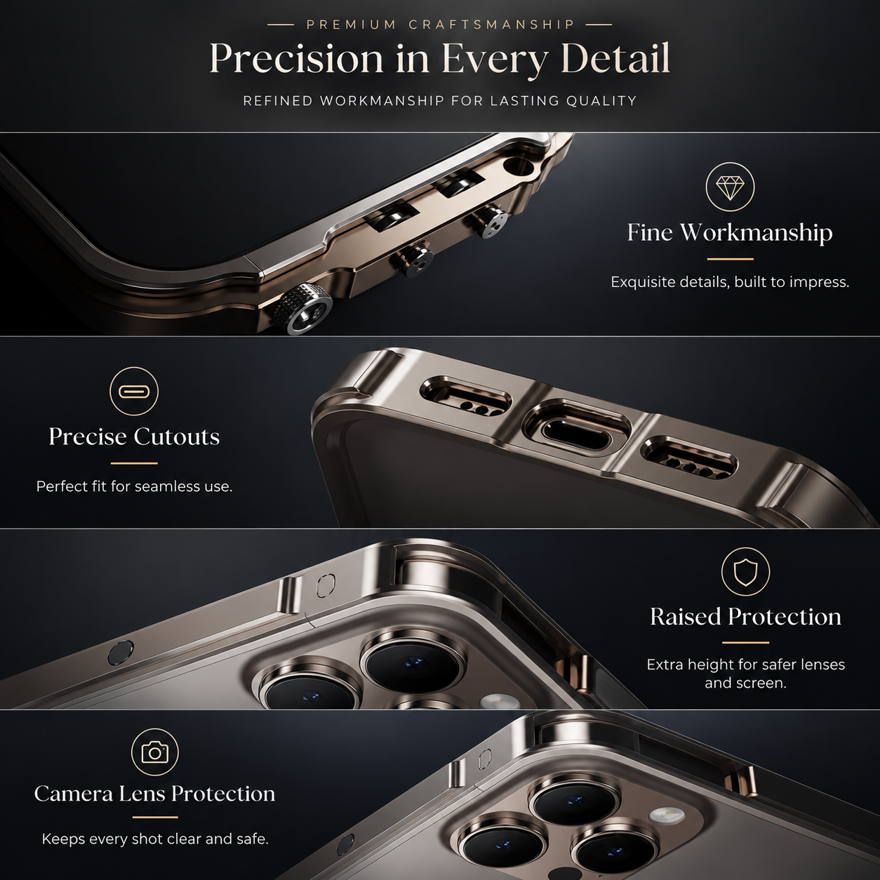 Premium Aluminum Alloy iPhone Case 360° Armor Frame Metal Bumper Shockproof Protective Cover Slim Durable Mechanical Design