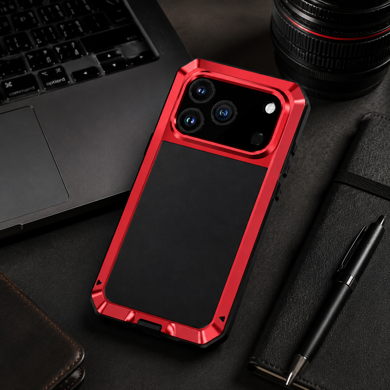 Premium Aluminum Armor iPhone Case – MagSafe Compatible Heavy Duty Shockproof Cover with Built-in Glass Screen Protector and Camera Lens Guard