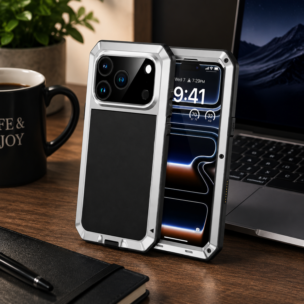Premium Aluminum Armor iPhone Case – MagSafe Compatible Heavy Duty Shockproof Cover with Built-in Glass Screen Protector and Camera Lens Guard