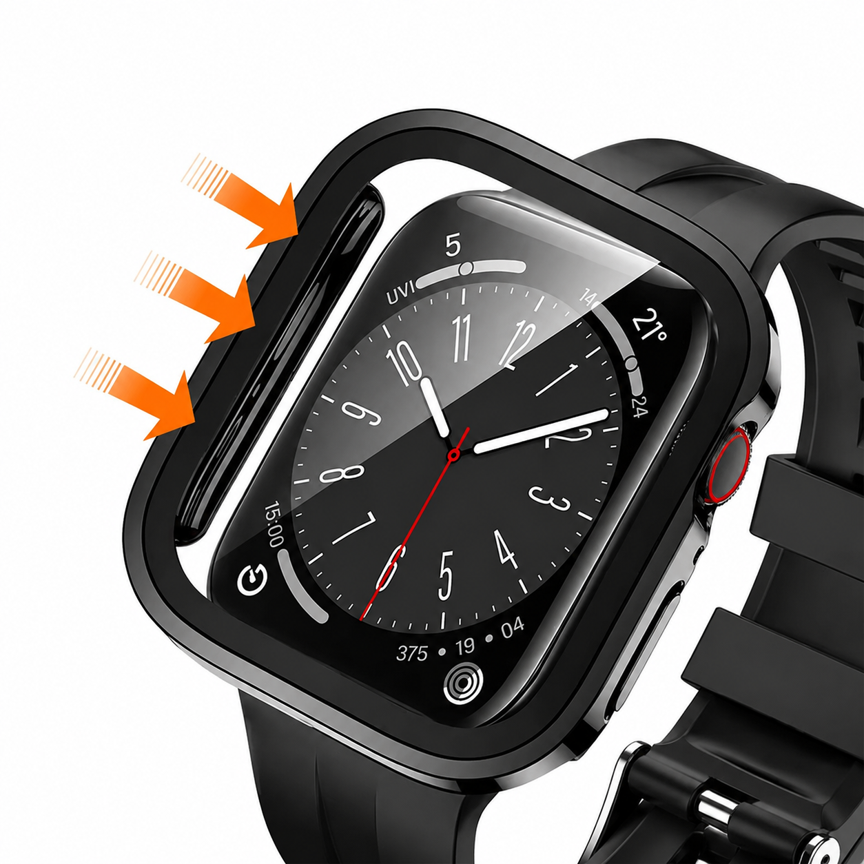 Premium Apple Watch Tempered Glass Case Full Coverage Screen Protector Shock Resistant Protective Cover Scratch Resistant Straight Edge Compatible with Apple Watch