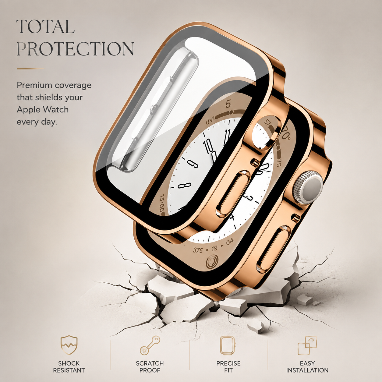 Premium Apple Watch Tempered Glass Case Full Coverage Screen Protector Shock Resistant Protective Cover Scratch Resistant Straight Edge Compatible with Apple Watch
