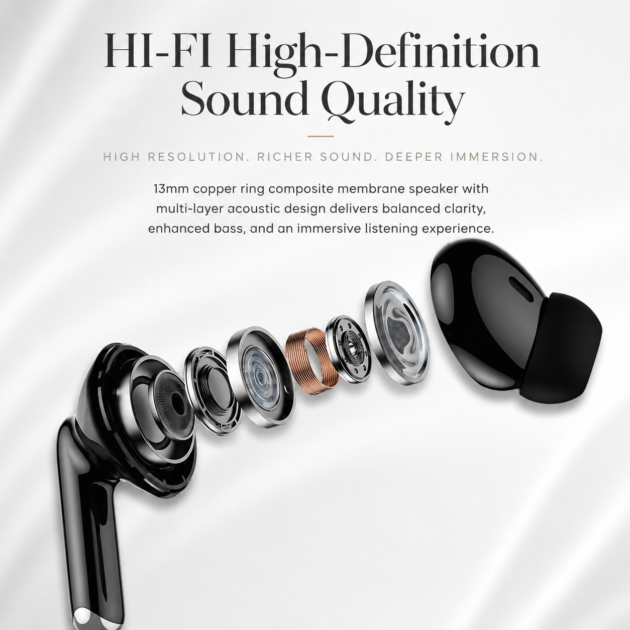 Premium Bluetooth 5.3 Wireless Earbuds Stereo In-Ear Headphones with Clear Microphone Secure Sport Fit Low Latency Compatible with iPhone