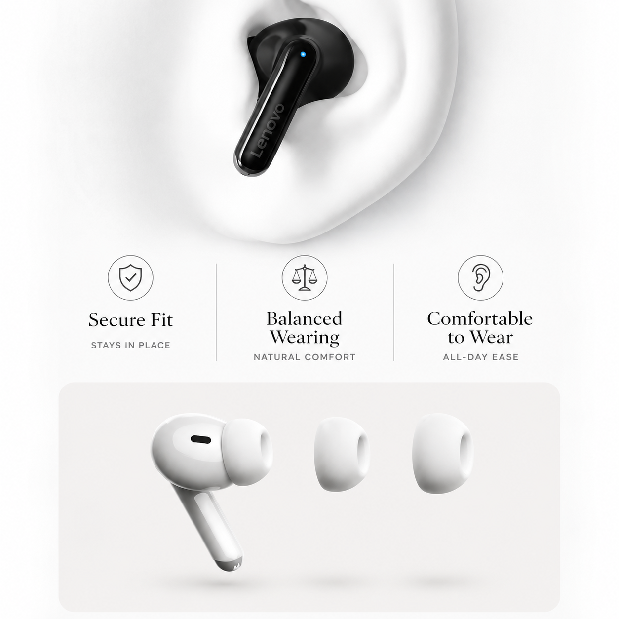 Premium Bluetooth 5.3 Wireless Earbuds Stereo In-Ear Headphones with Clear Microphone Secure Sport Fit Low Latency Compatible with iPhone
