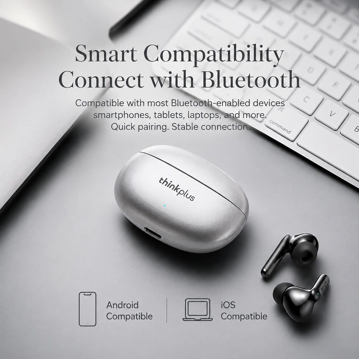 Premium Bluetooth 5.3 Wireless Earbuds Stereo In-Ear Headphones with Clear Microphone Secure Sport Fit Low Latency Compatible with iPhone