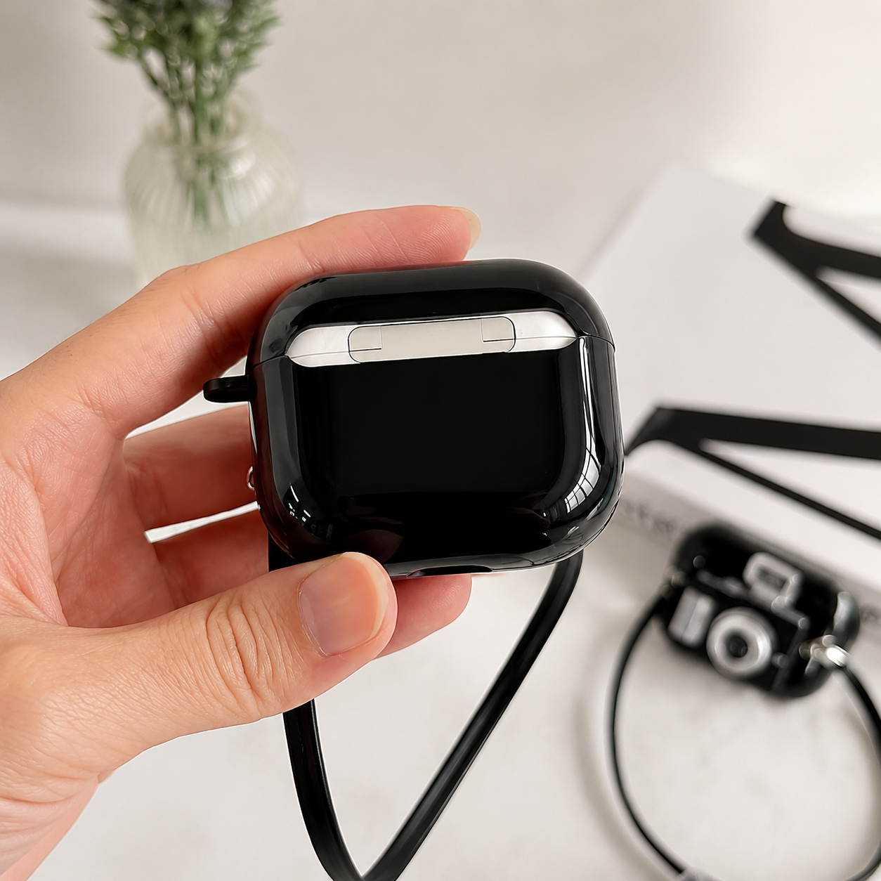 Premium Camera AirPods Case Soft Silicone Protective Cover Cute Wireless Charging Carry Strap Shockproof Earbuds Case Compatible with AirPods