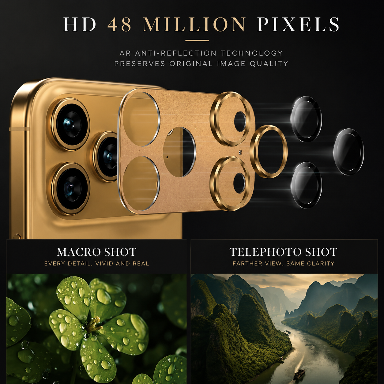 Premium Camera Lens Protector Tempered Glass Aluminum Alloy Metal Ring Full Coverage Scratch Resistant Anti Reflection Compatible with iPhone
