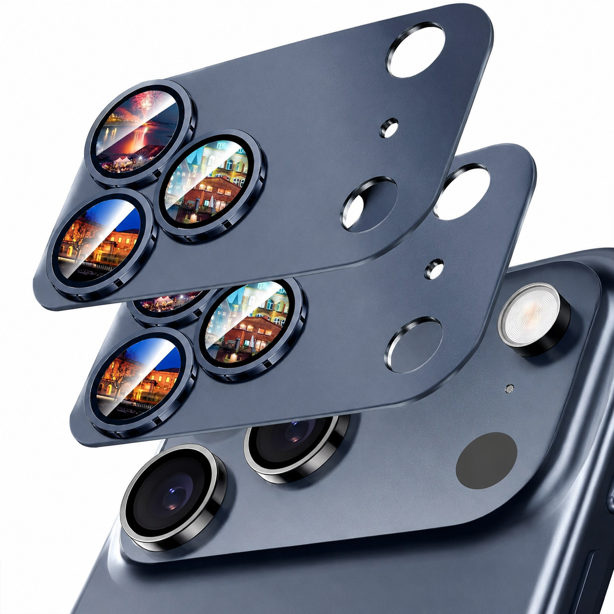 Premium Camera Lens Protector Tempered Glass Aluminum Alloy Metal Ring Full Coverage Scratch Resistant Anti Reflection Compatible with iPhone