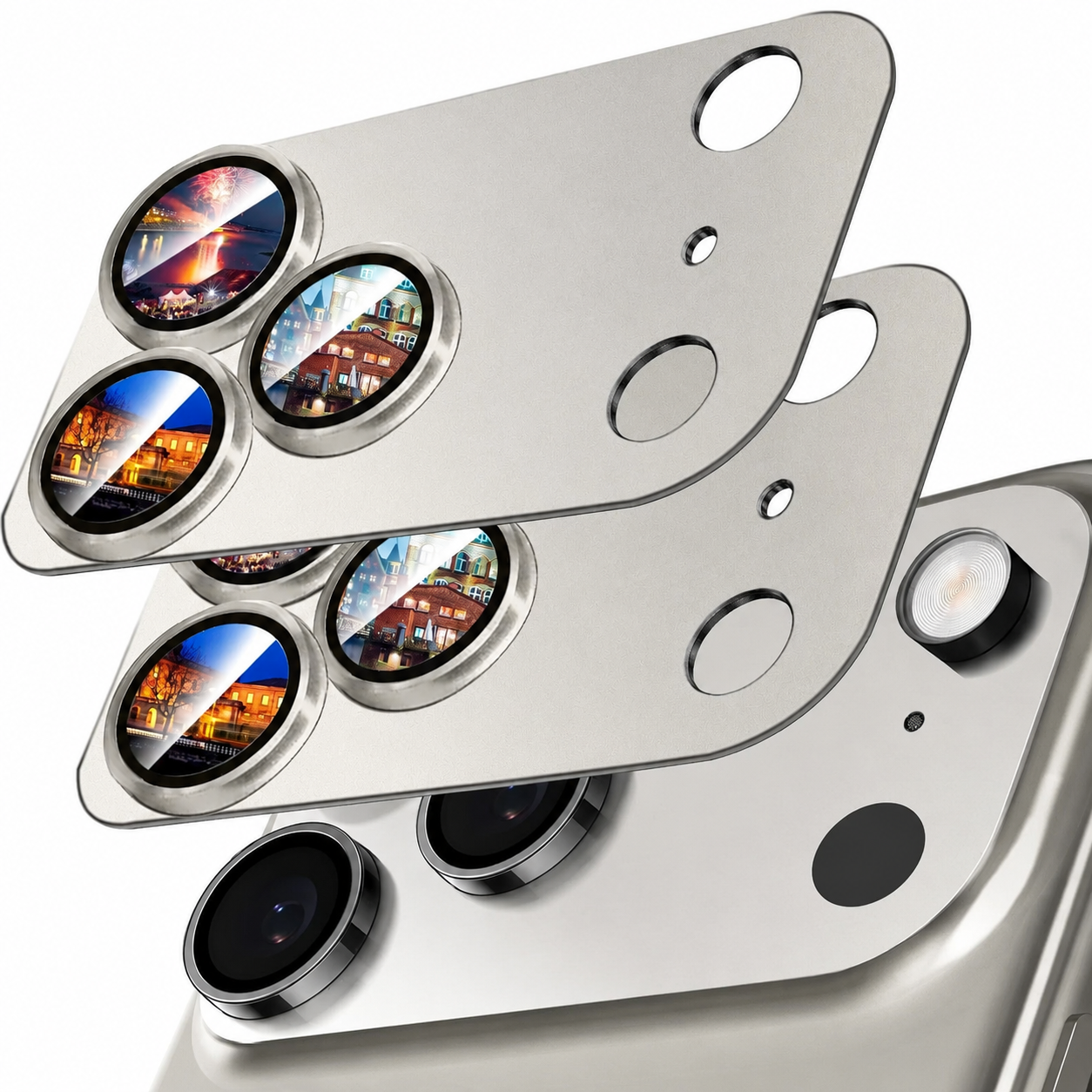 Premium Camera Lens Protector Tempered Glass Aluminum Alloy Metal Ring Full Coverage Scratch Resistant Anti Reflection Compatible with iPhone