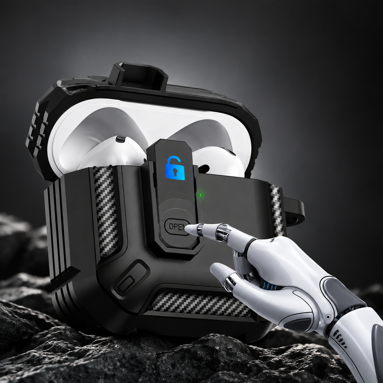 Premium Carbon Fiber AirPods Case Cover Shockproof TPU Protective Case Secure Lock Wireless Charging Anti-Scratch Compatible with AirPods