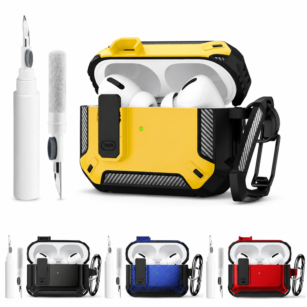 Premium Carbon Fiber AirPods Case Cover Shockproof TPU Protective Case Secure Lock Wireless Charging Anti-Scratch Compatible with AirPods