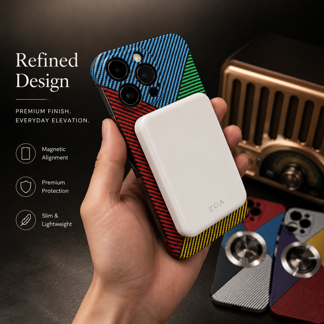 Premium Carbon Fiber MagSafe iPhone Case Frameless Magnetic Cover Magnifying Glass Design Slim Lightweight Shockproof Protective Cover