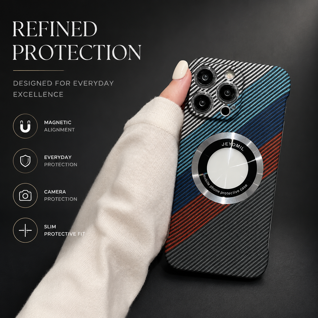 Premium Carbon Fiber MagSafe iPhone Case Frameless Magnetic Cover Magnifying Glass Design Slim Lightweight Shockproof Protective Cover