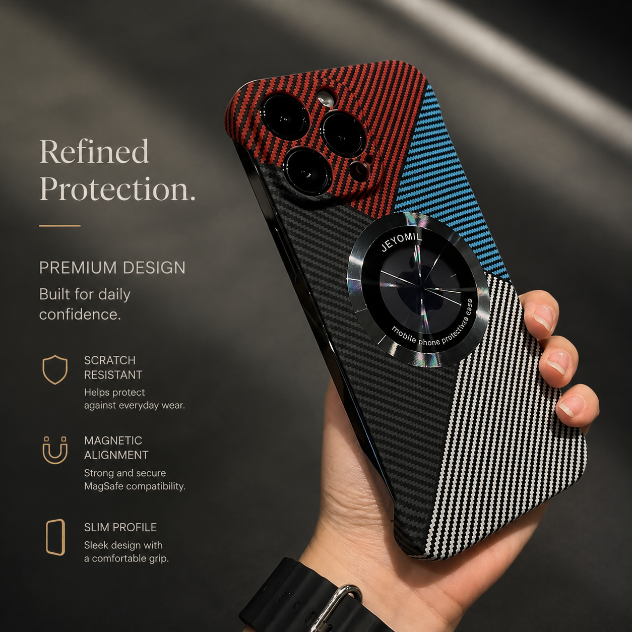 Premium Carbon Fiber MagSafe iPhone Case Frameless Magnetic Cover Magnifying Glass Design Slim Lightweight Shockproof Protective Cover