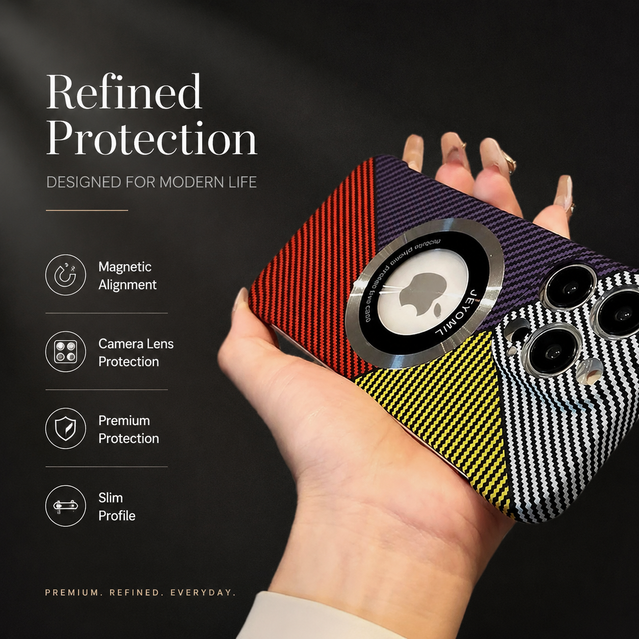 Premium Carbon Fiber MagSafe iPhone Case Frameless Magnetic Cover Magnifying Glass Design Slim Lightweight Shockproof Protective Cover