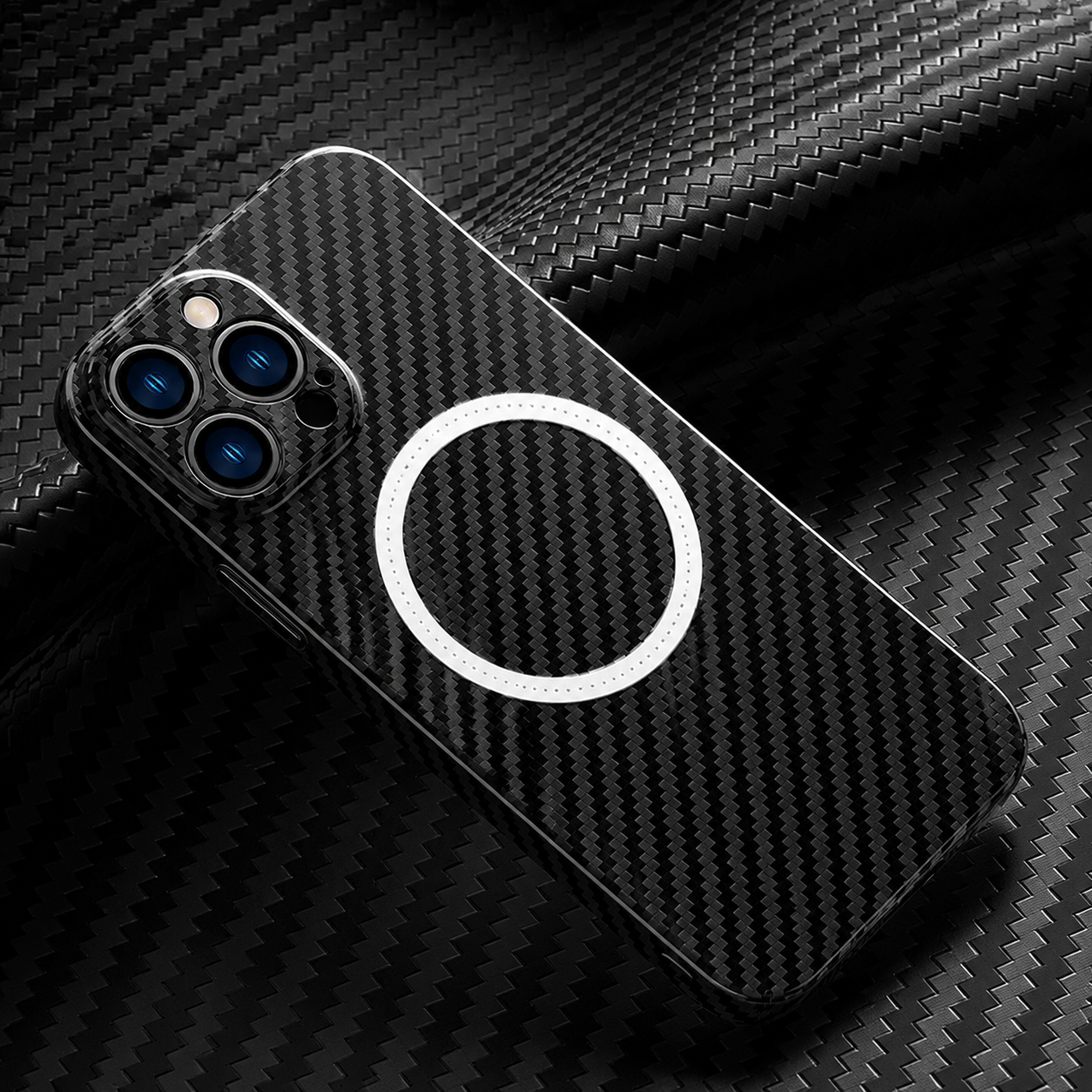 Premium Carbon Fiber MagSafe iPhone Case Magnetic Slim Protective Cover Shockproof Matte Textured Design Wireless Charging Compatible Durable Case