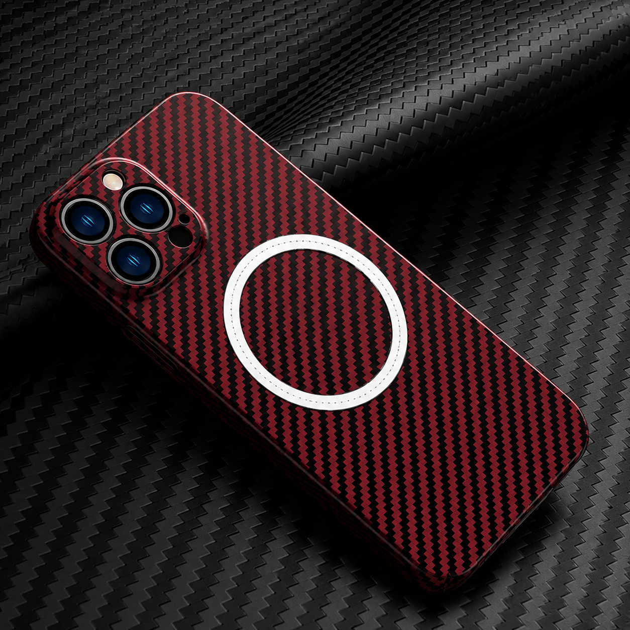 Premium Carbon Fiber MagSafe iPhone Case Magnetic Slim Protective Cover Shockproof Matte Textured Design Wireless Charging Compatible Durable Case