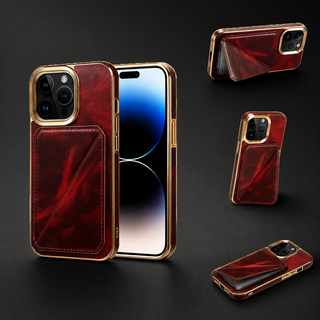 Premium Cowhide Leather iPhone Case Wallet Cover Magnetic Card Holder Plating Shell Shockproof Protective Case Full Coverage Luxury Design