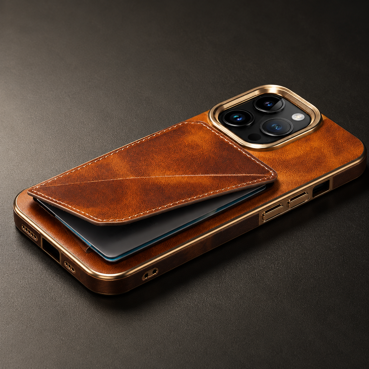 Premium Cowhide Leather iPhone Case Wallet Cover Magnetic Card Holder Plating Shell Shockproof Protective Case Full Coverage Luxury Design