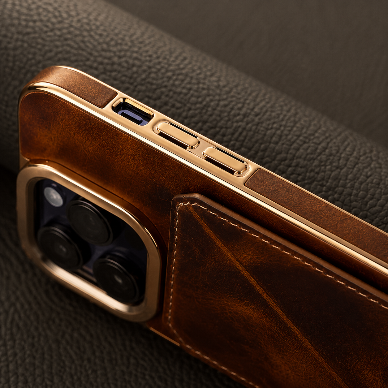 Premium Cowhide Leather iPhone Case Wallet Cover Magnetic Card Holder Plating Shell Shockproof Protective Case Full Coverage Luxury Design