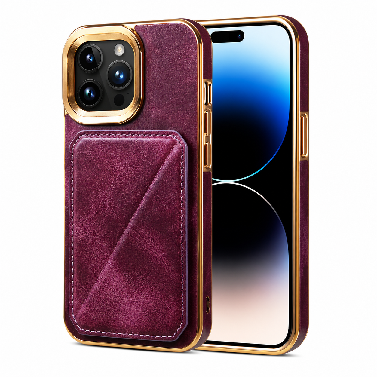 Premium Cowhide Leather iPhone Case Wallet Cover Magnetic Card Holder Plating Shell Shockproof Protective Case Full Coverage Luxury Design