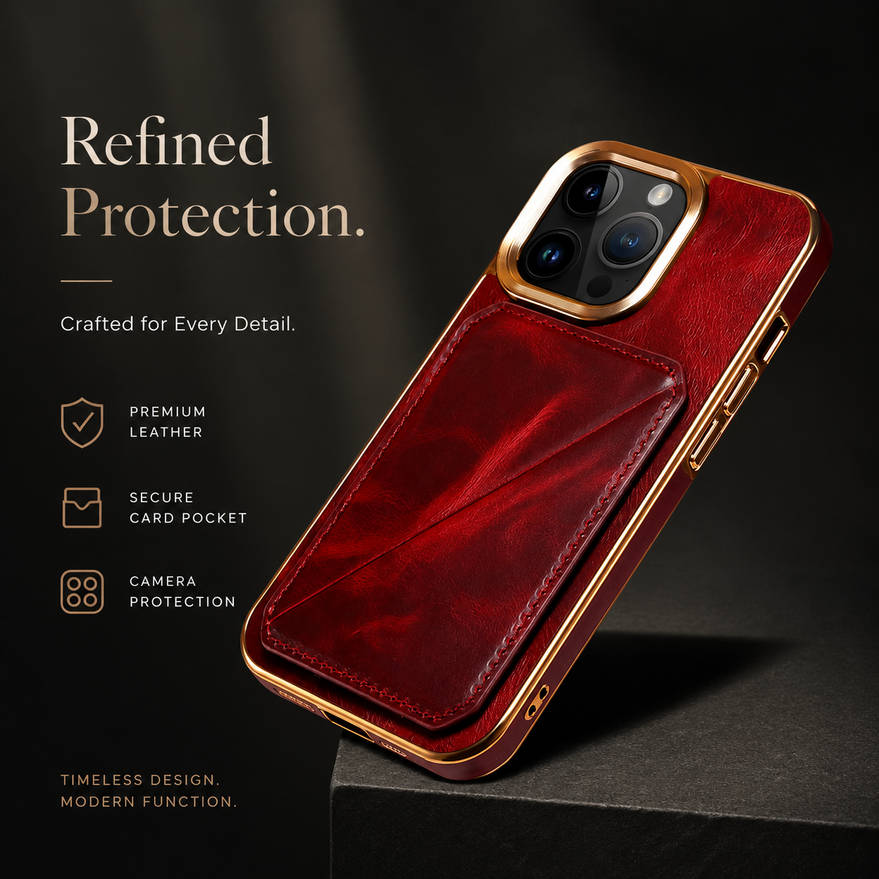 Premium Cowhide Leather iPhone Case Wallet Cover Magnetic Card Holder Plating Shell Shockproof Protective Case Full Coverage Luxury Design