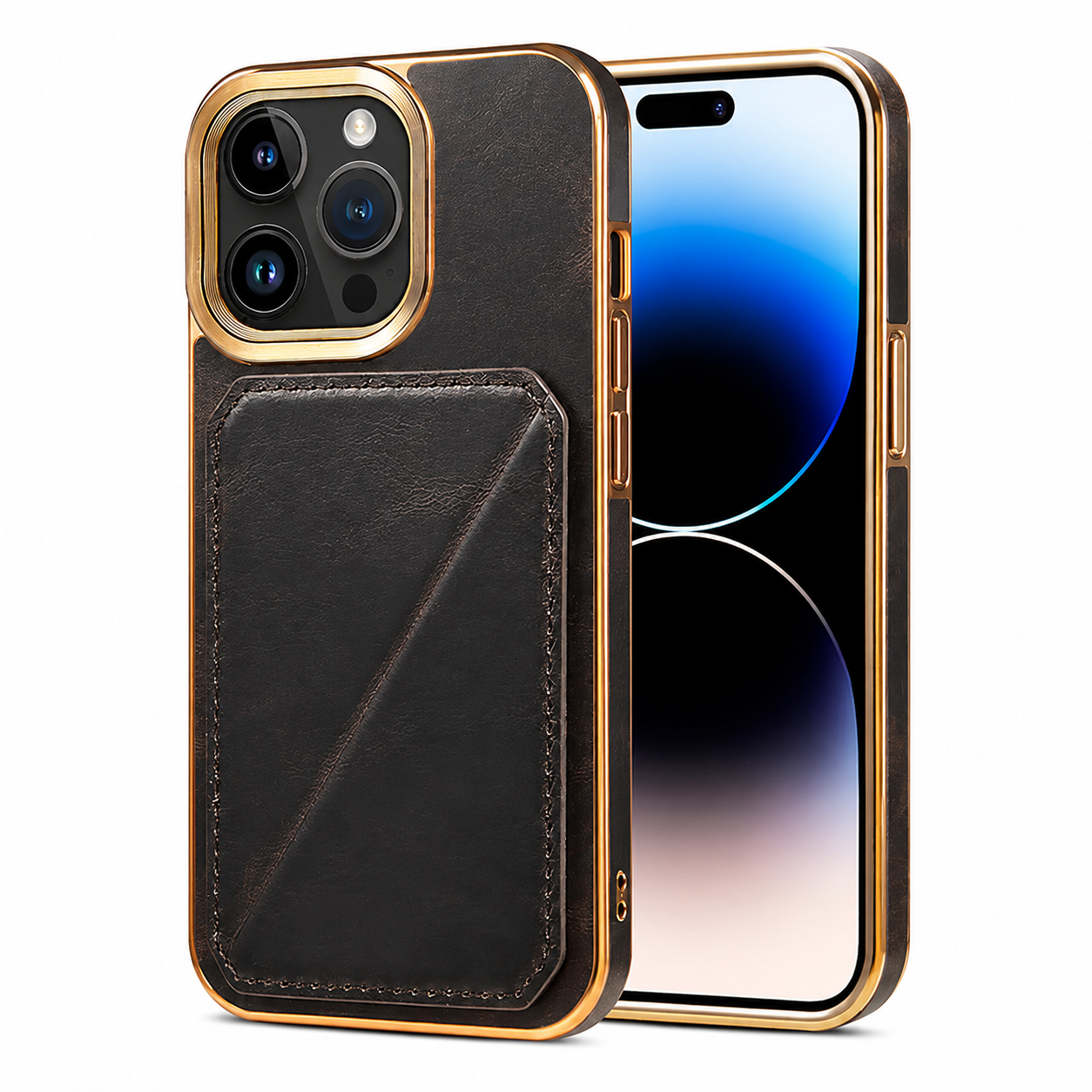 Premium Cowhide Leather iPhone Case Wallet Cover Magnetic Card Holder Plating Shell Shockproof Protective Case Full Coverage Luxury Design
