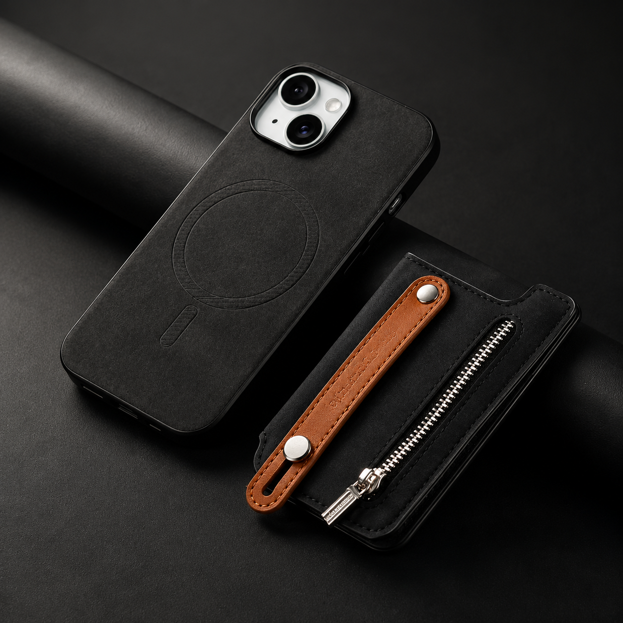Premium Detachable Zipper Wallet iPhone Case Magnetic Flip Cover Card Holder Wrist Strap Shockproof Protective Case Full Coverage Design