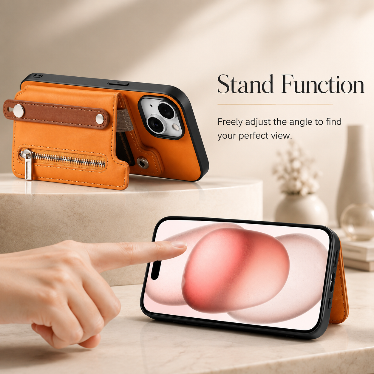 Premium Detachable Zipper Wallet iPhone Case Magnetic Flip Cover Card Holder Wrist Strap Shockproof Protective Case Full Coverage Design