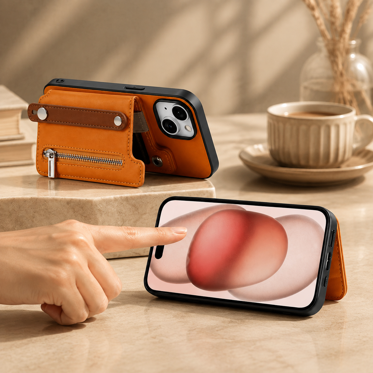 Premium Detachable Zipper Wallet iPhone Case Magnetic Flip Cover Card Holder Wrist Strap Shockproof Protective Case Full Coverage Design