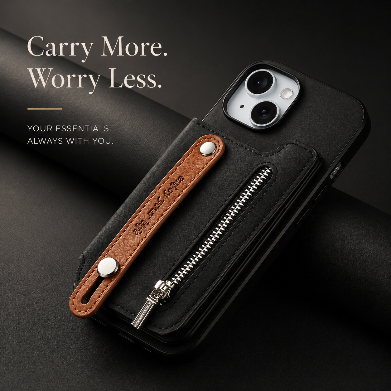 Premium Detachable Zipper Wallet iPhone Case Magnetic Flip Cover Card Holder Wrist Strap Shockproof Protective Case Full Coverage Design
