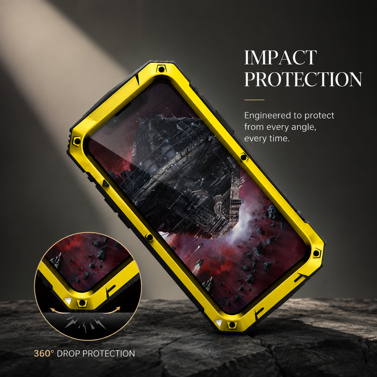 Premium Durable iPhone Case Heavy Duty Aluminum Metal Armor Cover Tempered Glass Screen IP54 Water Resistant Shockproof Full Body Protective Design