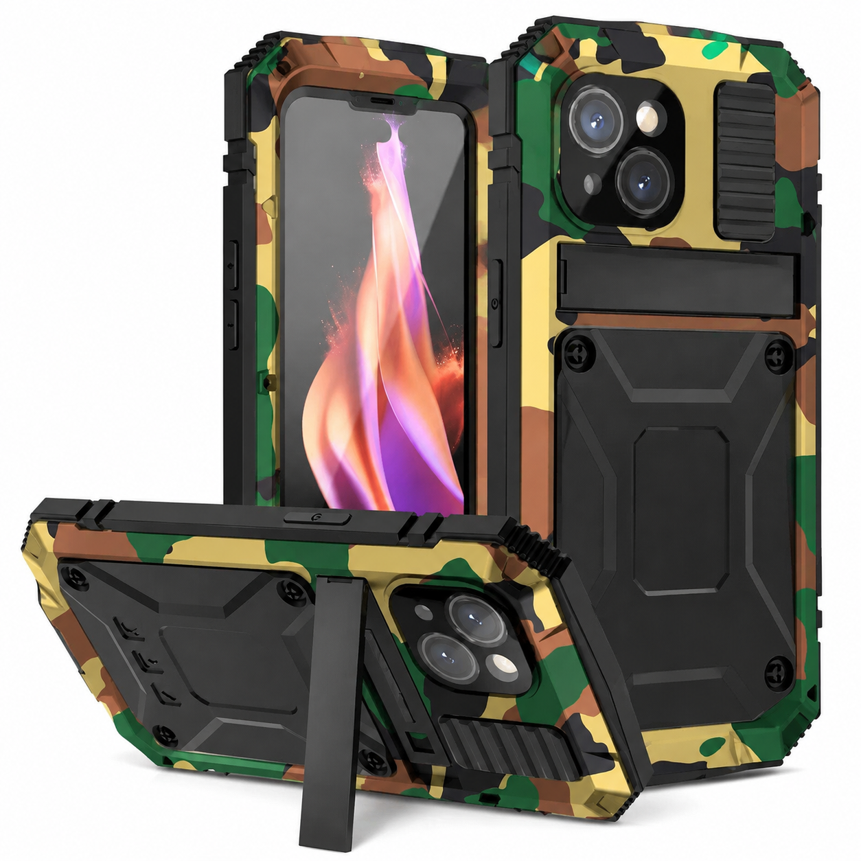 Premium Durable iPhone Case Heavy Duty Aluminum Metal Armor Cover Tempered Glass Screen IP54 Water Resistant Shockproof Full Body Protective Design