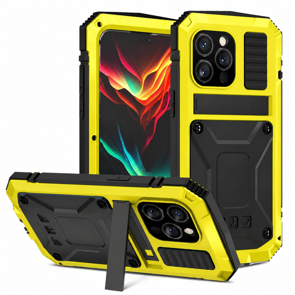 Premium Durable iPhone Case Heavy Duty Aluminum Metal Armor Cover Tempered Glass Screen IP54 Water Resistant Shockproof Full Body Protective Design