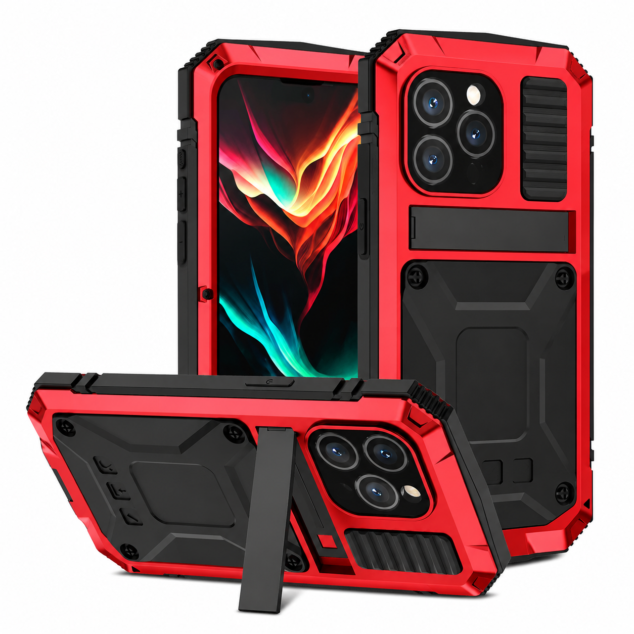 Premium Durable iPhone Case Heavy Duty Aluminum Metal Armor Cover Tempered Glass Screen IP54 Water Resistant Shockproof Full Body Protective Design