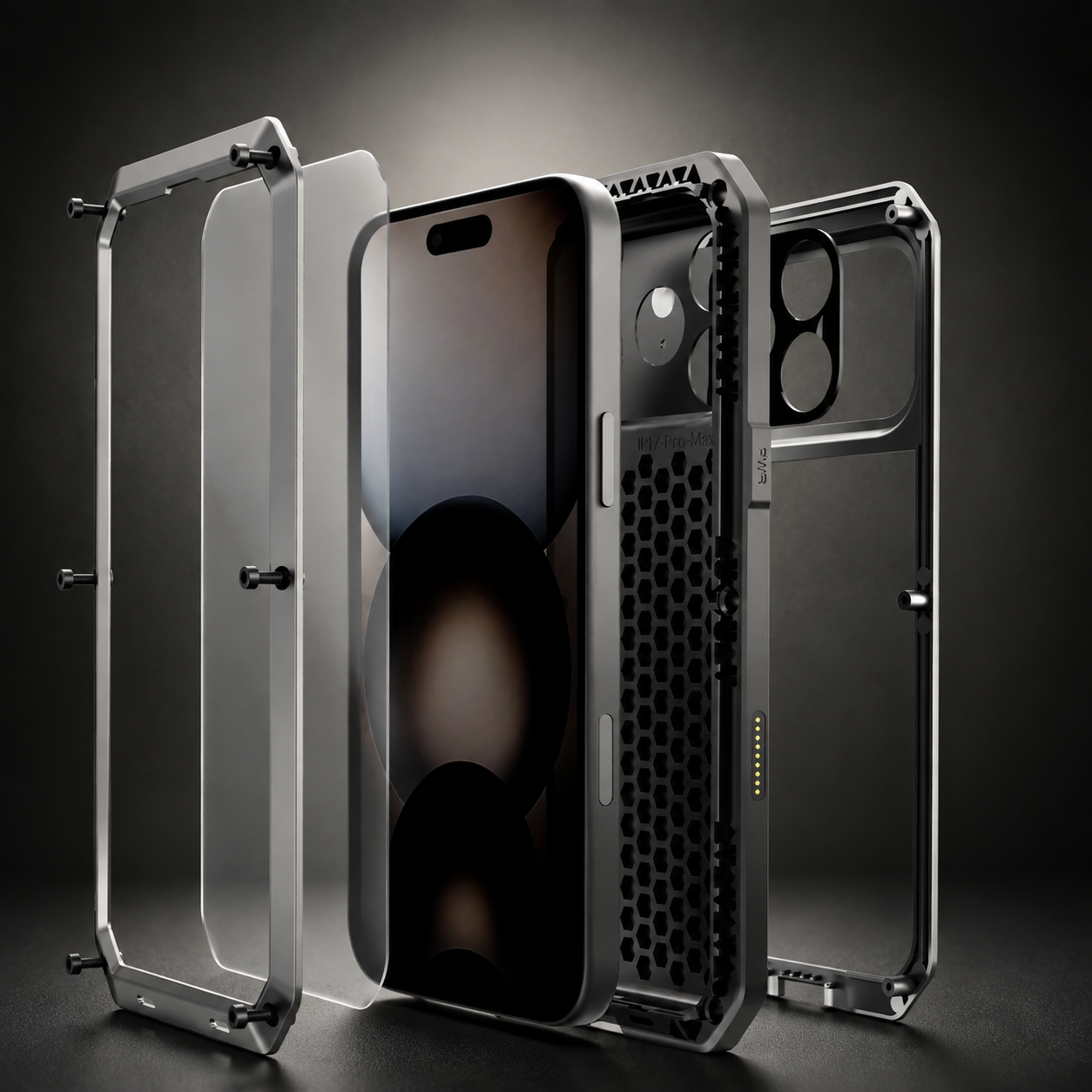 Premium Durable iPhone Case Heavy Duty Metal Cover with Built In Glass Screen Protector Shockproof PC TPU Rugged Anti Scratch Protective Design