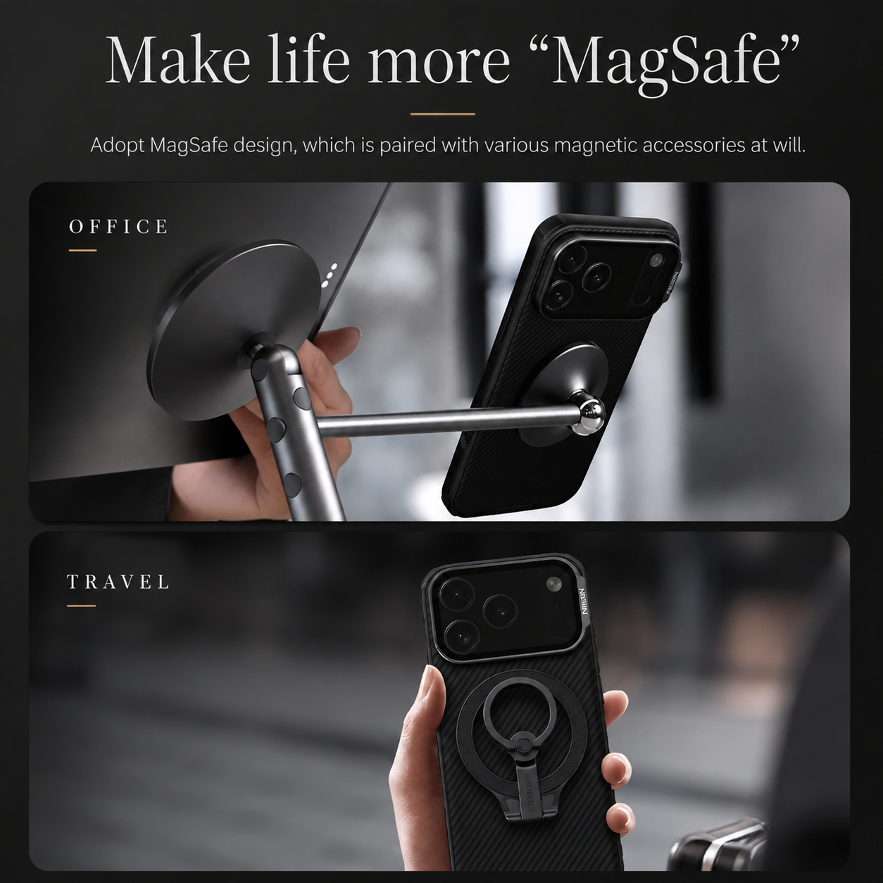 Premium Durable iPhone Case MagSafe Compatible CamShield Cover Foldable Lens Stand Shockproof Textured PC Half Wrapped Non Slip Protective Design