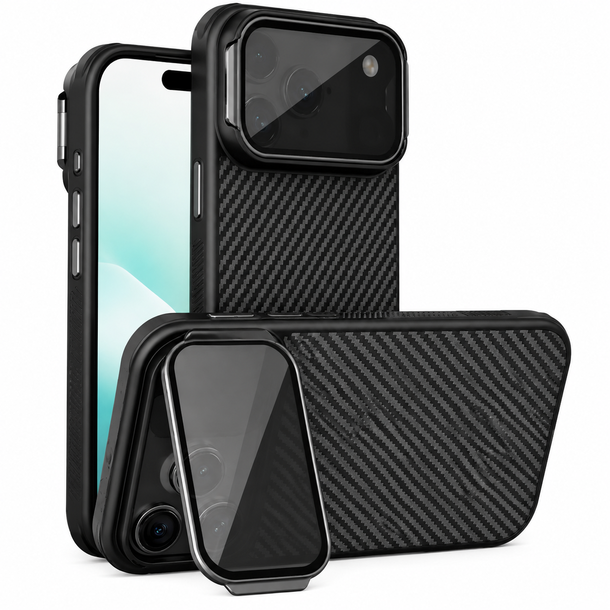 Premium Durable iPhone Case MagSafe Compatible CamShield Cover Foldable Lens Stand Shockproof Textured PC Half Wrapped Non Slip Protective Design