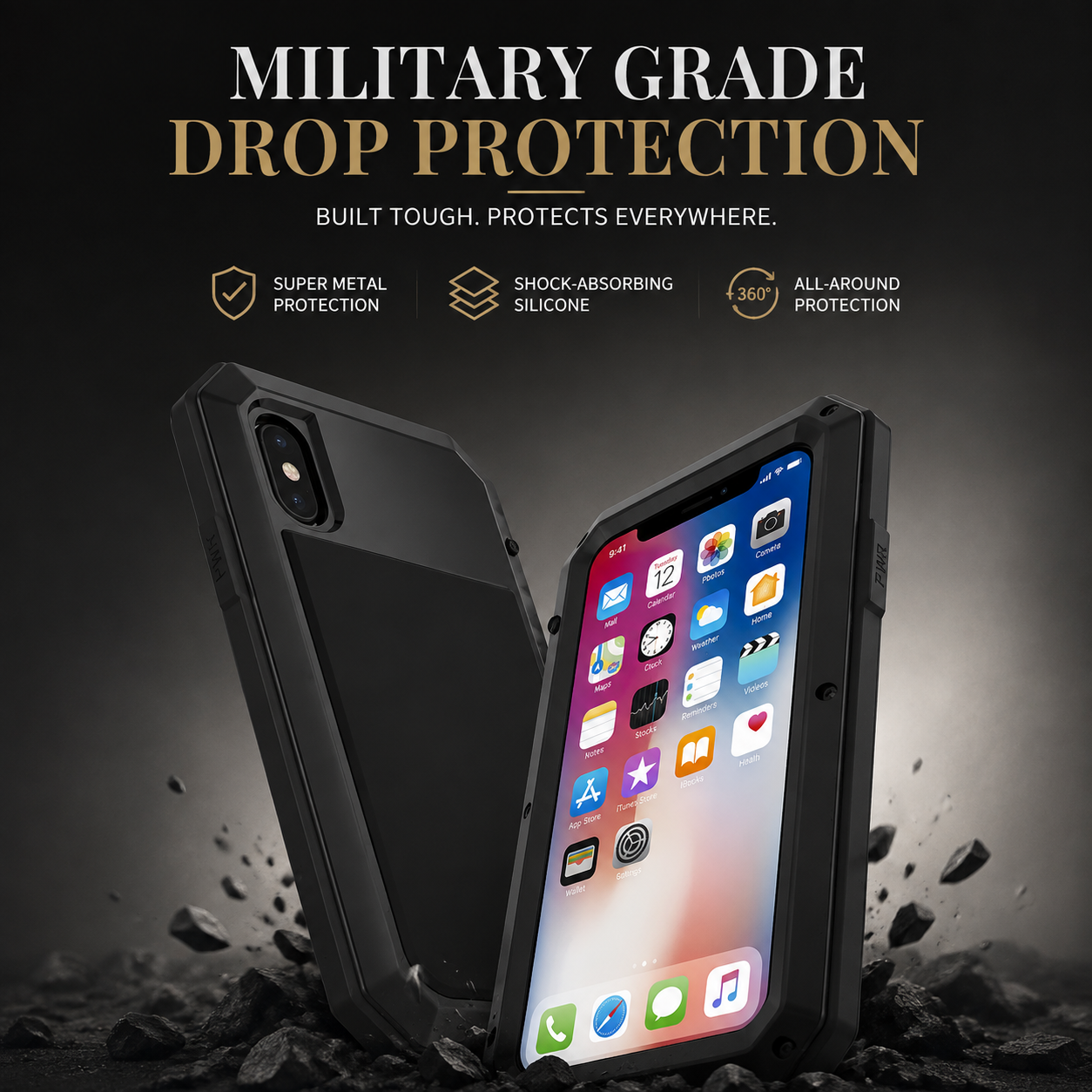 Premium Durable iPhone Case Shockproof Armor Aluminum Metal Full Protective Bumper Cover Anti Fingerprint Non Slip Anti Scratch Rugged Design