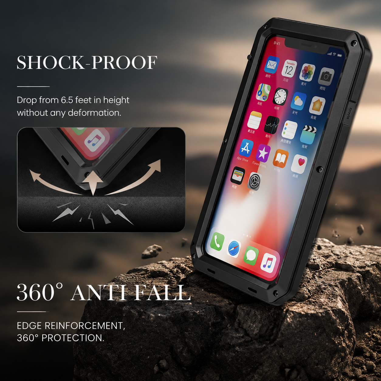 Premium Durable iPhone Case Shockproof Armor Aluminum Metal Full Protective Bumper Cover Anti Fingerprint Non Slip Anti Scratch Rugged Design