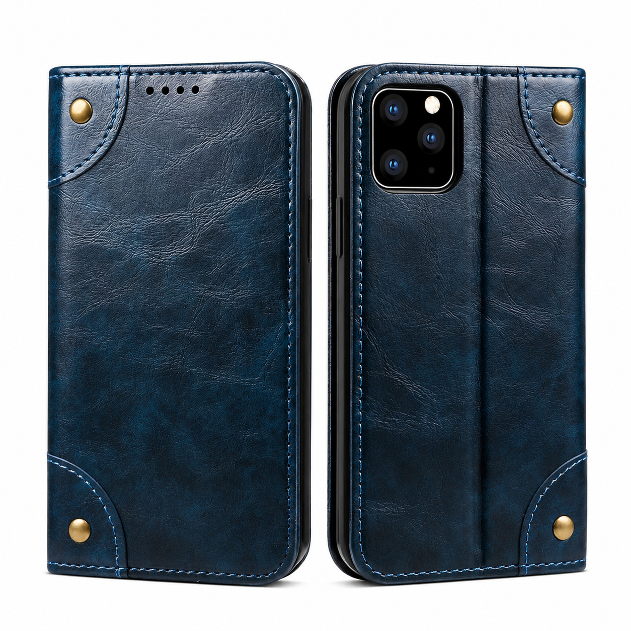 Premium Genuine Leather iPhone Case Wallet Flip Cover Card Holder Magnetic Closure Stand Function Shockproof Protective Full Coverage Design