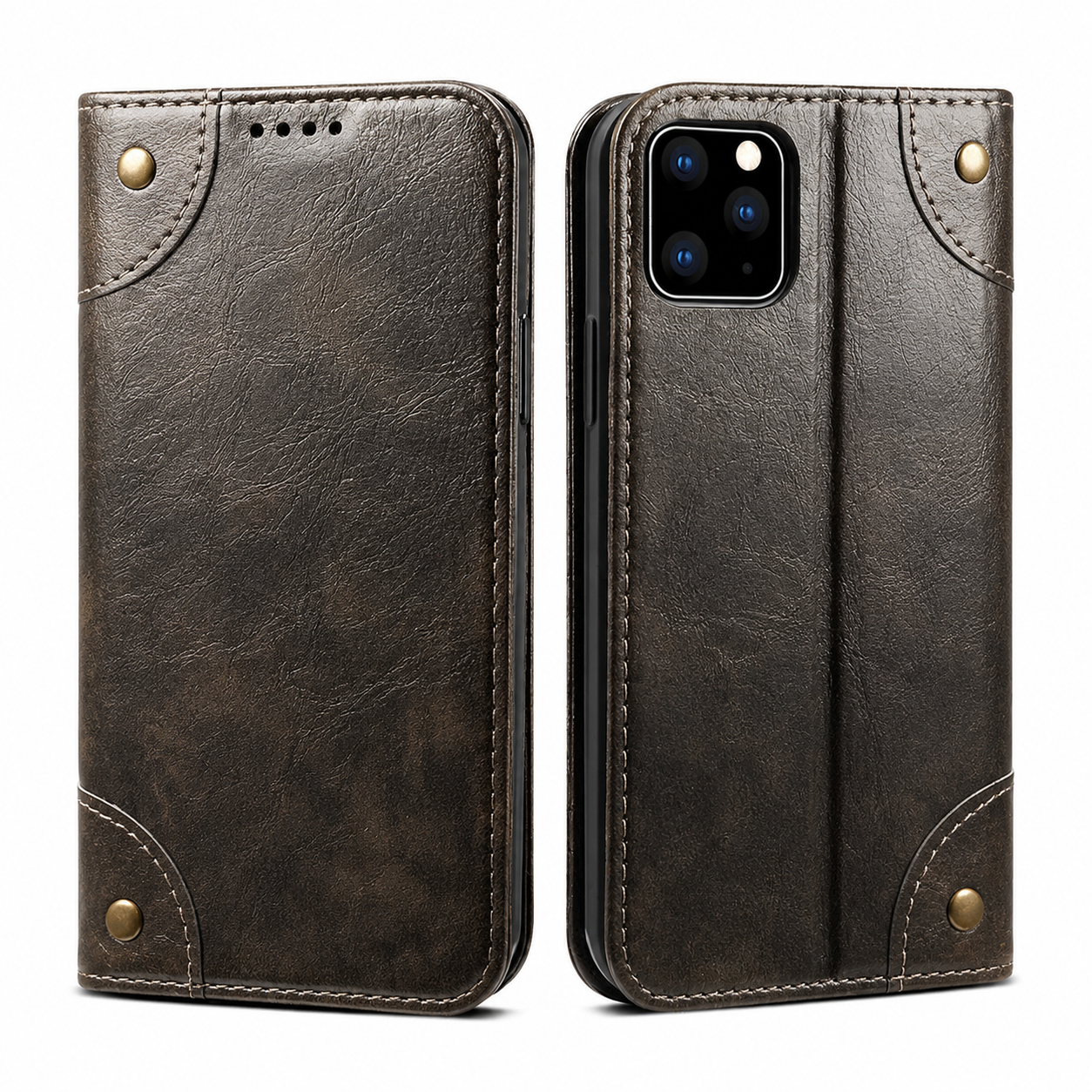 Premium Genuine Leather iPhone Case Wallet Flip Cover Card Holder Magnetic Closure Stand Function Shockproof Protective Full Coverage Design